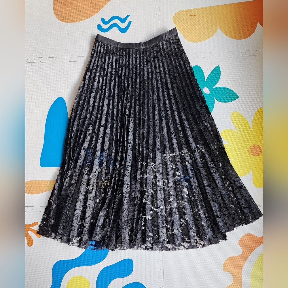 Free People Pretty Pleats Black Lace Skirt